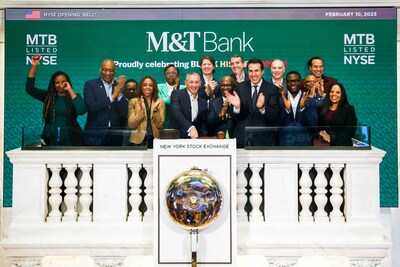 M&T Bank CEO, Rene Jones, joined by John Tuttle, NYSE vice chairman and president, along with M&T executives, customers and partners, proudly rang the 2/10/23 opening bell at the New York Stock Exchange in recognition of Black History Month. The bell ringing celebrated the significant contributions and achievements of African Americans in the United States and honored the legacy of Black history and culture.