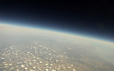 A picture from the top of a weather balloon launched by Eastern Michigan University students showing Lake St. Clair and Lake Erie from 90,000 feet in the air. (Photo provided by Dave Pawlowski)