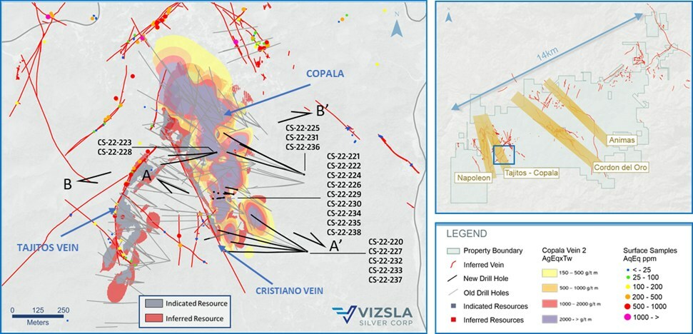Figure 1: Plan map of recent drilling centered on the Copala structure. (CNW Group/Vizsla Silver Corp.) Figure 1: Plan map of recent drilling centered on the Copala structure. (CNW Group/Vizsla Silver Corp.)