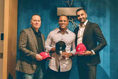 Adrián Beltré and members of the Baseball United ownership group. (From left to right: John Miedreich, Vice Chairman and Executive VP; Adrián Beltré, Board Member; Kash Shaikh, President, CEO & Chairman of the Board