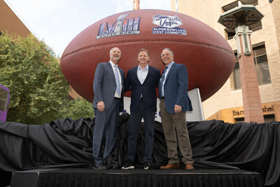 From L to R: Las Vegas Convention and Visitors Authority (LVCVA) President/CEO Steve Hill, NFL Commissioner Roger Goodell, Nevada Governor Joe Lombardo.