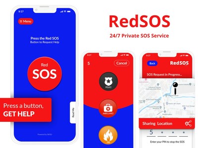 The RedSOS App provides private 24/7 SOS services without voice activation. Press a button, get help. (PRNewsfoto/RedSOS)