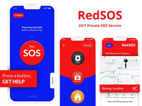 The RedSOS App provides private 24/7 SOS services without voice activation. Press a button, get help. (PRNewsfoto/RedSOS)