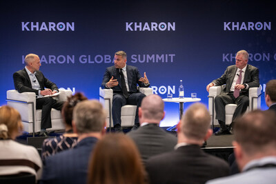 Matthew Epstein, CEO and Chairman of Kharon alongside Khaldoon Al Mubarak, CEO of Mubadala Investment Company and Noel Quinn, Group CEO of HSBC