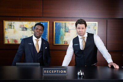 Comedians and actors Sam Richardson and Ike Barinholtz star as hotel super fan staff in new NBA ads from Hotels.com.