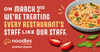 3月2日，面条&公司将免费为每位餐厅员工提供一碗面条，以表彰各地餐饮服务人员的辛勤工作和奉献精神