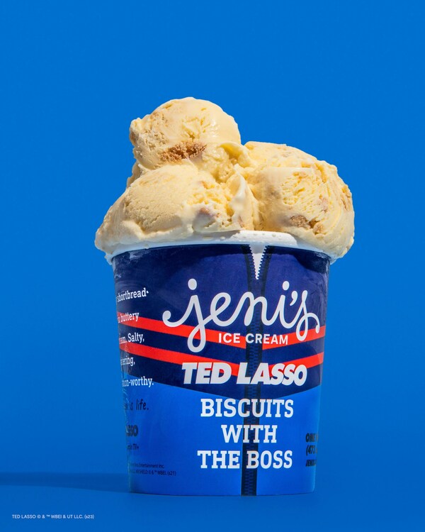 Jeni's x Ted Lasso Biscuits With The Boss collaboration flavor will launch on March 2, 2023