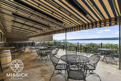 The seated patio at the winery with views of Seneca Lake, Finger Lakes AVA, New York