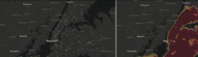 GridMatrix’s cloud-based software platform combining live weather and bus position data across  New York City