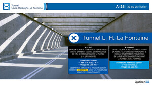 Réfection majeure du tunnel Louis-Hippolyte-La Fontaine - Fermeture complète de l'autoroute 25 en direction de la Rive-Sud durant les nuits du 22 et du 24 février