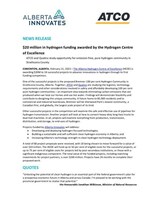 $20 million in hydrogen funding awarded by the Hydrogen Centre of Excellence (CNW Group/ATCO Ltd.)