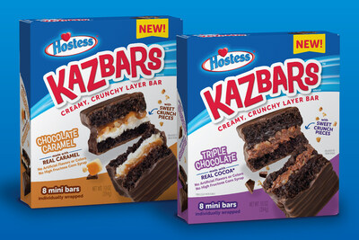 Hostess launches the new Hostess® Kazbars™ in two mouth-watering flavors: Chocolate Caramel and Triple Chocolate.