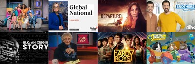 L to R: Global’s Entertainment Tonight Canada, Global National, and Departure, HGTV Canada’s Property Brothers; The HISTORY Channel’s BLK: An Origin Story, W Network’s Sex with Sue; Nelvana’s The Hardy Boys, and Agent Binky. Image courtesy of Corus Entertainment. (CNW Group/Corus Entertainment Inc.)