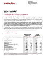 Lundin Mining Fourth Quarter and Full Year 2022 Results (CNW Group/Lundin Mining Corporation)