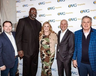 Left to right: Ken Gaber, Shaquille O'Neal, Trisha Yearwood, Chris Granger, Tim Leiweke. Photo credit: Courtesy of Oak View Group