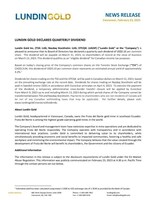 LUNDIN GOLD DECLARES QUARTERLY DIVIDEND (CNW Group/Lundin Gold Inc.)