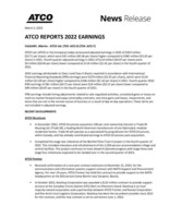 ATCO REPORTS 2022 EARNINGS (CNW Group/ATCO Ltd.)