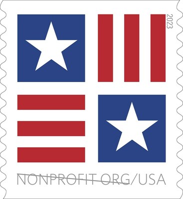 USPS Releases Nonprofit Stamp, Patriotic Block, Intended for Nonprofit Business Mailings.