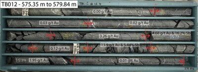 Figure 8. True Blue West Lode intercept in TB010 (CNW Group/Mandalay Resources Corporation)