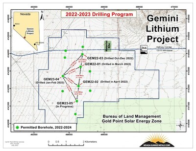 Gemini Lithium Project Hole Borehole Locations, February-March 2023 (CNW Group/Nevada Sunrise Gold Corporation)