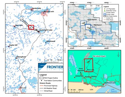 Figure 1: Location Map showing project area including the Spark Pegmatite (CNW Group/Frontier Lithium Inc.)