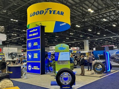 Goodyear displays its portfolio of Total Mobility solutions designed to help fleets improve sustainability initiatives, fuel efficiency and vehicle uptime at the 2023 Technology & Maintenance Council Annual Meeting in Orlando, Florida.