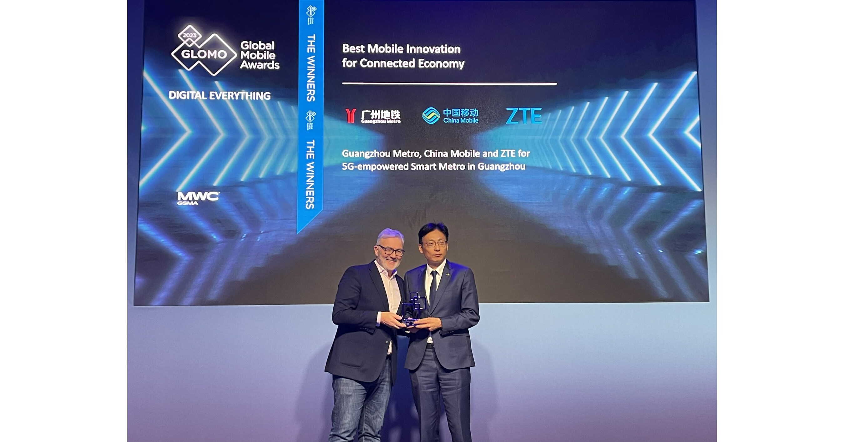 Guangzhou Metro Group, China Mobile Guangzhou Branch and ZTE win Best Mobile Innovation for Connected Economy at the 2023 GLOMO Awards