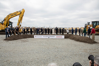 Officials from Honda, LG Energy Solution and state and community leaders participate in the official groundbreaking for the new joint venture EV battery facility in Fayette County, Ohio.