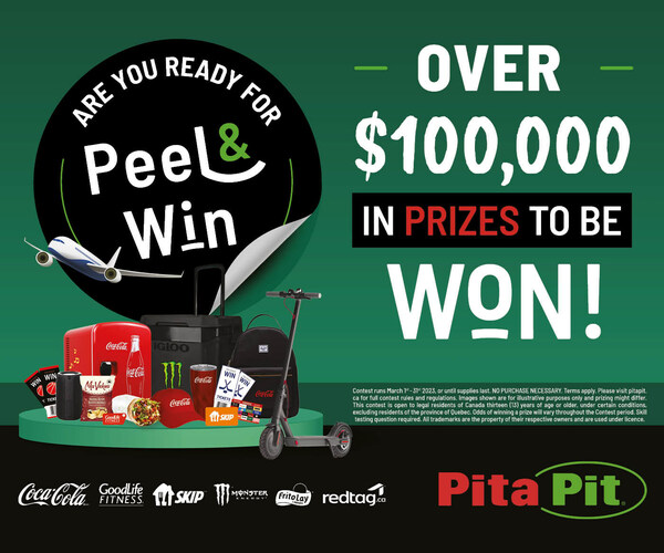 Pita Pit brings back their Peel and Win Contest, with over 100,000 in prizes to be won in March