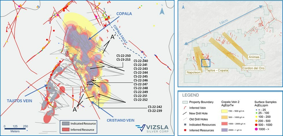 Figure 1: Plan map of recent drilling centered on the Copala structure (CNW Group/Vizsla Silver Corp.) Figure 1: Plan map of recent drilling centered on the Copala structure (CNW Group/Vizsla Silver Corp.)