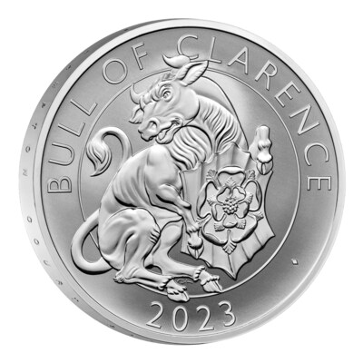 The Royal Tudor Beasts The Bull of Clarence 2023 UK Silver Proof Two-Coin Set Reverse Frosted Reverse Edge