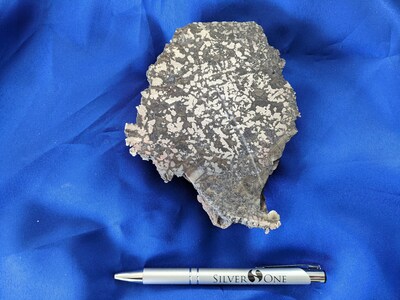 Figure 3 – 459,000 g/t (14,688 oz/ton) vein fragment containing abundant visible native silver.