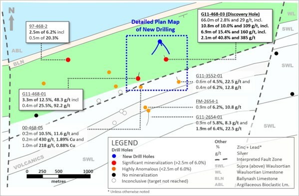 Exhibit 1. Plan View of New Drilling at Ballywire Discovery, PG West Project (100% interest), Ireland (CNW Group/Group Eleven Resources Corp.) Exhibit 1. Plan View of New Drilling at Ballywire Discovery, PG West Project (100% interest), Ireland (CNW Group/Group Eleven Resources Corp.)