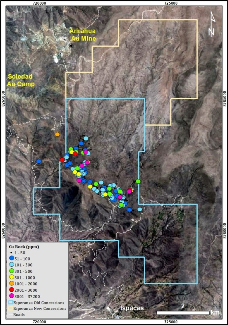 Figure 1 - Esperanza Rock Geochemistry and Concession Map (CNW Group/Forte Minerals Corp.) Figure 1 - Esperanza Rock Geochemistry and Concession Map (CNW Group/Forte Minerals Corp.)