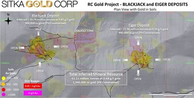 Figure 2: Blackjack, Saddle and Eiger zones at the RC Gold Project (CNW Group/Sitka Gold Corp.)