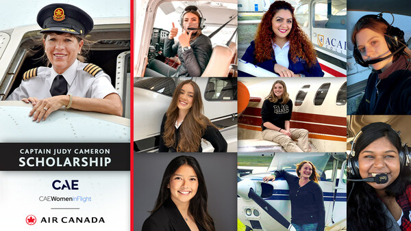 The two Montreal-based global aviation companies have joined forces to double the number of recipients, awarding scholarships to eight young women from across Canada. (CNW Group/Air Canada)