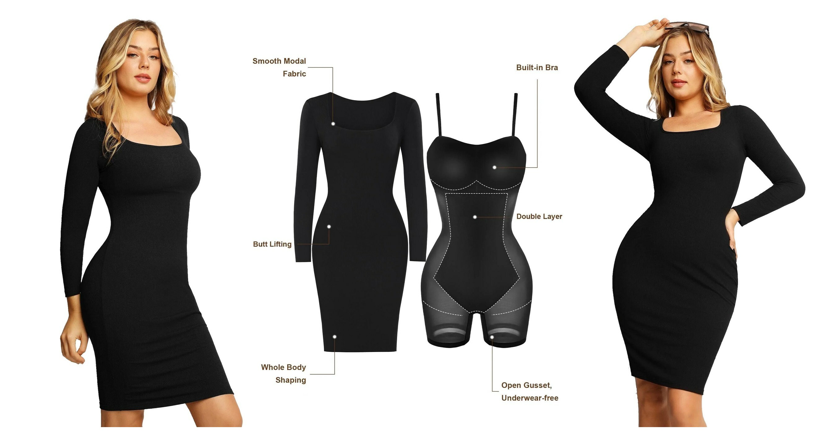 Popilush Shaper Dress Bodycon Maxi Dress Built in Shapewear Bra 8