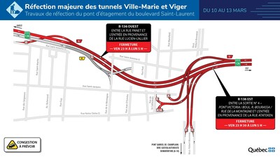 Route 136 Ville-Marie secteur ouest - Fermeture complète - Fin de semaine du 10 mars 2023 (Groupe CNW/Ministère des Transports et de la Mobilité durable)