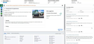 This screenshot shows how new features in Pega Foundation for Healthcare helps healthcare organizations dynamically detect and remove barriers in customers’ care journeys, such as providing transportation options for members that need help getting to their appointment.