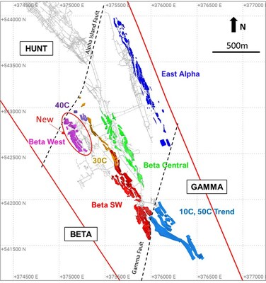 Figure 1: Beta Hunt plan view showing locations of the Beta Hunt nickel Mineral Resource (CNW Group/Karora Resources Inc.)