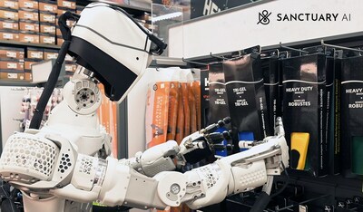 A Sanctuary AI general-purpose robot performing a task at the first deployment of its kind in a commercial environment.