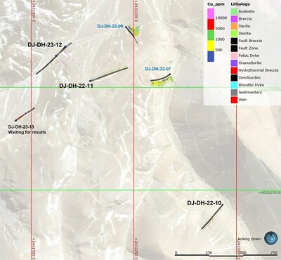 Figure 1. Location of reported holes from the La Gringa target. Holes from the 2021/2022 exploration season are shown in blue with holes from the current season (2022/2023) are shown in black. (CNW Group/Sable Resources Ltd.)