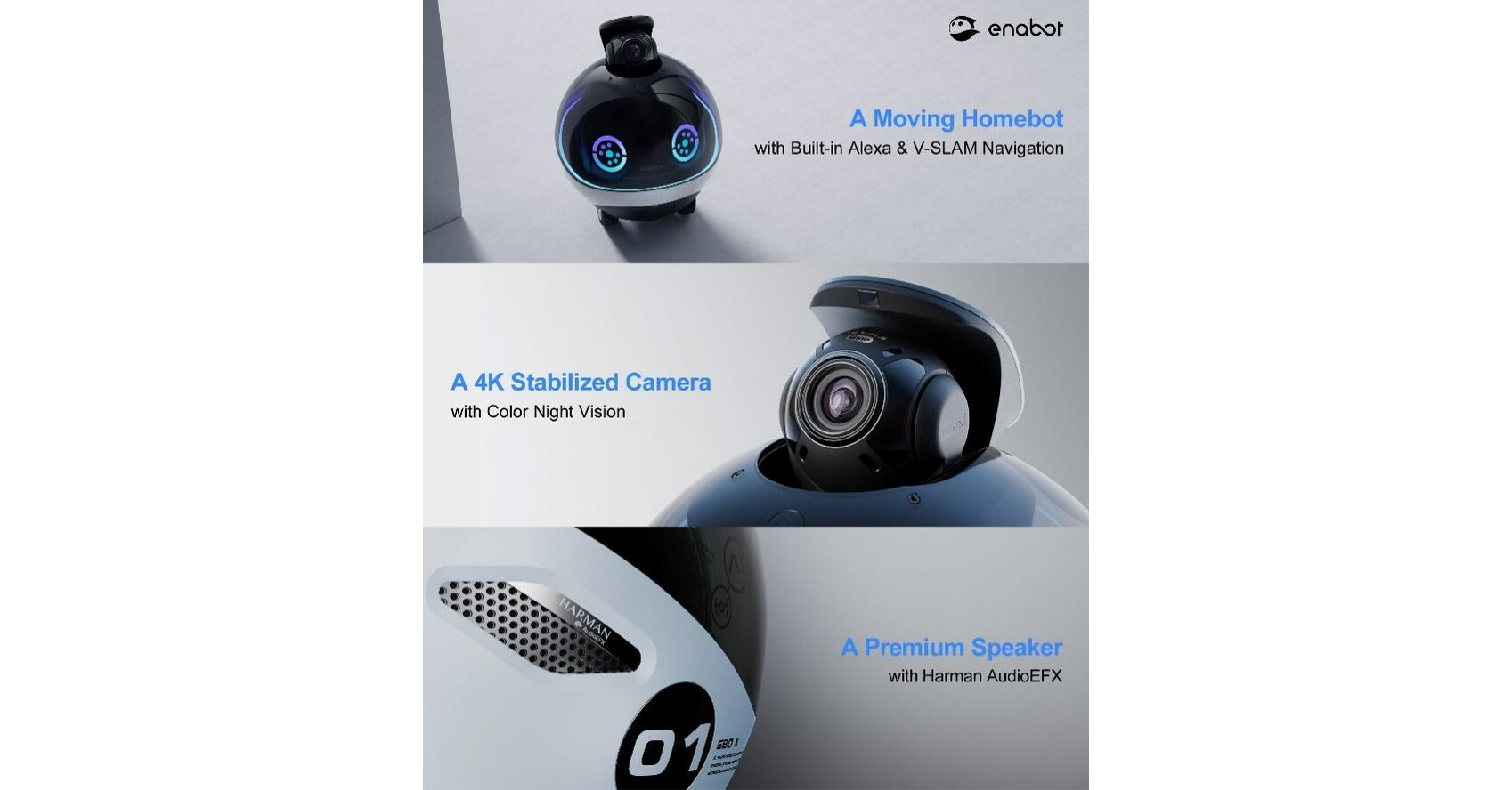 Enabot EBO X Family Robot Companion with 4K Stabilized Camera, Alexa Support