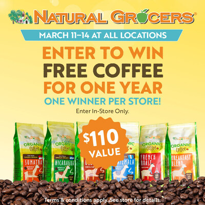 Customers can enter to win FREE coffee for one year with Natural Grocers.