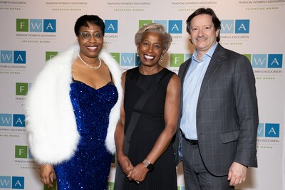 FWA Celebrates 65th Anniversary and Pays Tribute to this Year’s Honorees: FWA President Hermina “Nina” Batson with FWA Public Sector Woman of the Year Sharon Bowen, Chair, NYSE and FWA Male Ally of the Year Dan Barclay, CEO, BMO Capital Markets (CNW Group/Financial Women's Association)