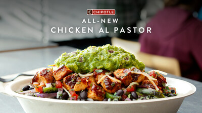 Chicken al Pastor is a new, craveable protein at Chipotle featuring the savory, satisfying flavor of adobo, morita peppers and ground achiote with a splash of pineapple and fresh lime.