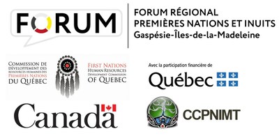 Logo du Forum rgional Premires Nations et Inuits Gaspsie-les-de-la-Madeleine et de ses partenaires financiers (Groupe CNW/Commission de dveloppement des ressources humaines des Premires Nations du Qubec)
