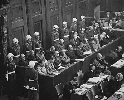 Nuremberg Trials. Looking down on defendants dock, circa 1945-1946. Image credit: National Archives and Records Administration.