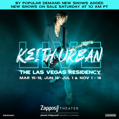KEITH URBAN EXTENDS LAS VEGAS RESIDENCY AT ZAPPOS THEATER AT PLANET HOLLYWOOD RESORT & CASINO WITH NEW NOVEMBER DATES