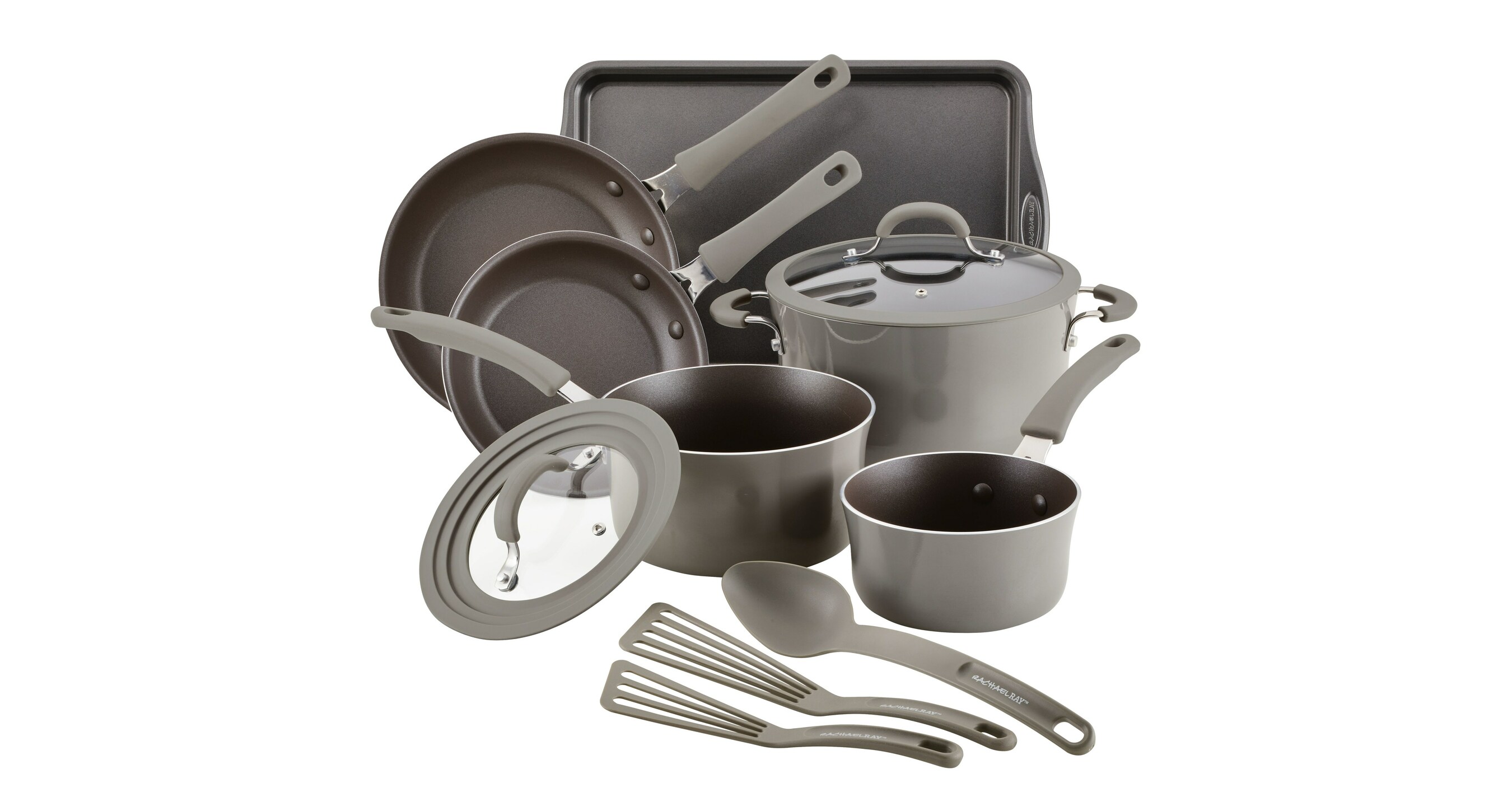 Rachael Ray Create Delicious 13pc Enameled Aluminum Cookware, Gray